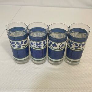 Pfaltzgraff ORLEANS Blue Green Vines Yellow 16oz Tumblers Set of 4
